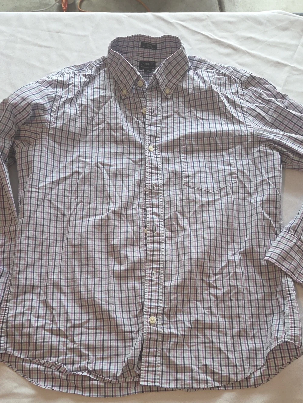 J. Crew Men’s Button-Down Plaid Shirt — White with Navy & Red